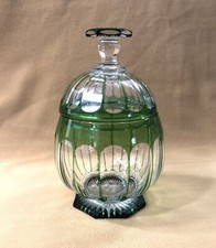 SAINT LOUIS green lined overlay crystal box / candy jar 18 cm no glass