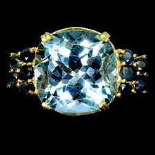 925 Bague en Argent Coussin Topaze Bleu Suisse 15mm Saphir Gemme Sz 7.5