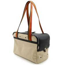 HERMES Pet Carrier Bag Sac de Transporte Pour Chien Toile H Leather Beige Navy