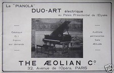 ADVERTISEMENT THE AEOLIAN LE DUO-ART LE PIANOLA ELECTRIC PIANO DE L'ÉLYSÉE