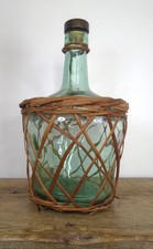 ANCIENNE PETITE BONBONNE VERRE DAME JEANNE VINTAGE 1 L TRESSEE