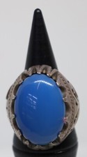 Belle bague ancienne en argent d'Afghanistan avec pierre d'agate bleue