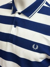 Fred Perry | Horizontal Stripe Pique Polo Shirt Large (Blue) Mod Scooter 90s Ska