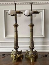 ANTIQUE PAIR INTRICATE FRENCH CHARLES X BRONZE TABLE LAMPS $1875US FIRM