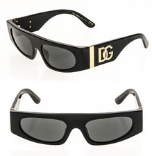DOLCE & GABBANA CROSSED 4411 Black Geometric Logo Narrow Sunglass DG4411 Unisex