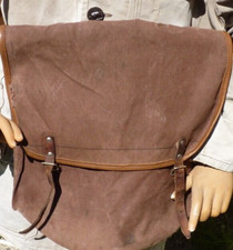 OLD COTTON AND LEATHER CANVAS GAME HUNTING BAG, HOLE, STAINED...