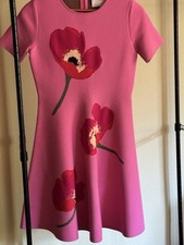 Carolina Herrera Knitted  Knee Length Pink Flowered Dress Small