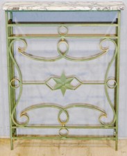 Cache Radiateur Console Art Déco En Fer Patiné Bronze Et Plateau De Marbre