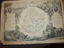 Sarthe MAP from the ILLUSTRIOUS NATIONAL ATLAS mid 19th century