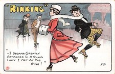 Old postcard illustrator / rinking / skating / roller skating No. 3