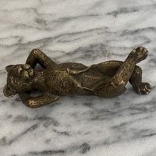 Vintage Maitland Smith Patinated Bronze Relaxing Pose Panther Sculpture Rare EXC