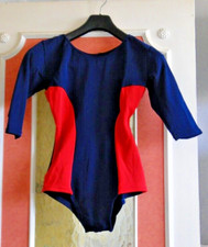 Justaucorps gymnastique femme  bleu rouge manches 3/4 polyamide T46 VINTAGE
