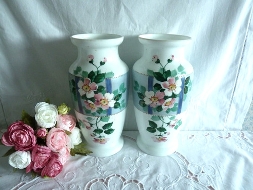 Paire vases opaline blanche - paire,