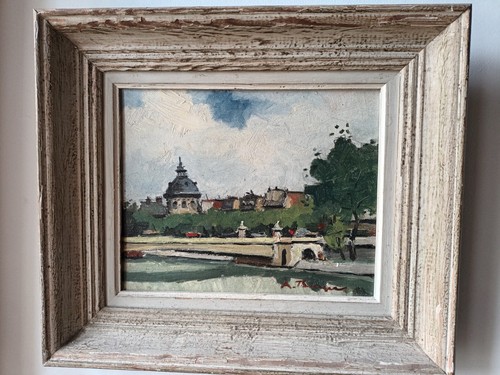 Tableau ancien huile pont - tableau,