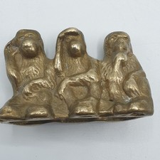 Statuette Laiton 3 Singes- Sculpture Sagesse Entendre, Voir Et Rien Dire 5cm/7cm