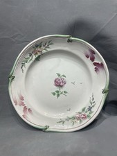 Est Lunéville Palmettes Earthenware Plate 18th Century Pink & Branches Flowers Relief