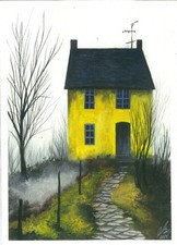 jolie maison jaune avec chemin