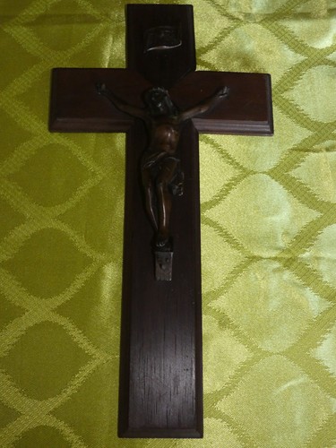 Ancien crucifix bois métal - bois,