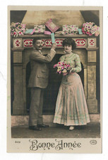 BONNE ANNEE / CARTE POSTALE ANCIENNE COLORISEE (CIRCA 1900) BELLE EPOQUE