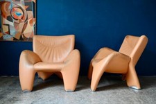 Paire de Fauteuils cuir orange