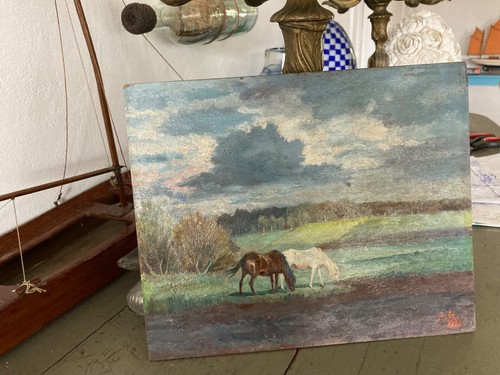 Huile sur panneau - sur, chevaux