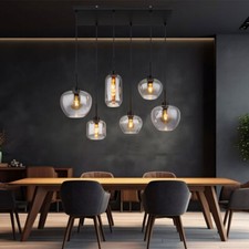 Lampe Suspension Table En Luminaire de Cuisine Verre Fumée Noir L 87 CM