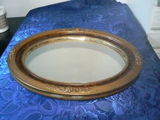 ANTIQUE GOLD OVAL ICE MIRROR FAUX WOOD STUCCO FLOWERS 1920 ART DECORATION FRAME