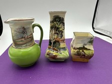 Royal Doulton Rustic England & Royal Bayreuth Bavaria Lot Scenic Vases & Pitcher