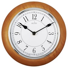 Acctim Newton Wall Clock Quartz Wood Frame Silver Bezel Natural Wood 20cm