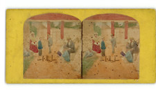 Bowling set, vintage print, ca.1870, watercolor stereo print d&#039;era