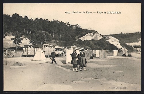 Cpa meschers plage avec - plage,