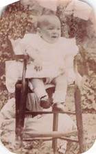 OLD PHOTOGRAPH CIRCA 1900 LILY 9 MONTHS IN HER HIGH CHAIR IN THE GARDEN