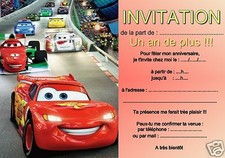 5 ou 12 cartes invitation anniversaire CARS REF 25 avec ou sans envel imprimées