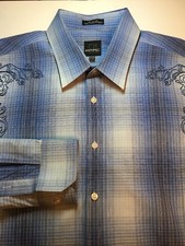 Parc 81 Men's Shirt Long Sleeve Button Blue White XXL 2XL 18-18.5 100% Cotton