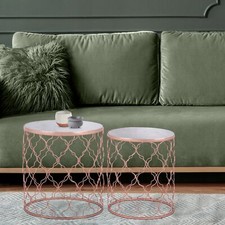 Set 2 table basse de salon auxiliaire marbre blanc cuivre Ø40/45 cm WOMO-DESIGN®
