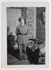 Woman military soldier salon, German? WWII? - Old snapshot photo