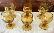 Six Amber Blown Glass Standing Glasses »