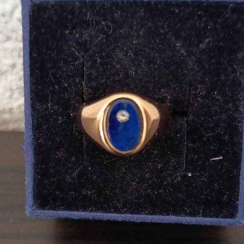 Chevalière plaqué lapis - plaqué, or,lapis