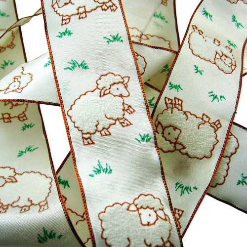 Ruban mouton blanc motif - ruban,