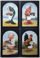 Le Homard,Truit, Cochon, coq set of 4 by Isiah &Benjamin Lane Reproduction print