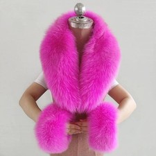 Women's Winter Real Fox Fur Collar Scarf Warm Scarves Shawl Wrist Cuffs One Set