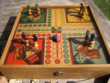 Ancien Coffret Jeux de Société Jeu dada Petits Chevaux Oie Dames.. en Bois