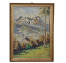 SIGNED PAINTING J.JAKOBETZ MOUNTAIN LANDSCAPE "THE ALPS" COMBLOUX MONT-BLANT
