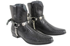 Motard Hommes Ouest Bottes Femmes Argent Chaîne Paire Faux Cuir Bretelles Indien