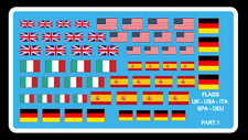Décalcomanie Decals Flags UK USA ITA DE SP 1/43 1/32 1/24 1/18 Water slide decal