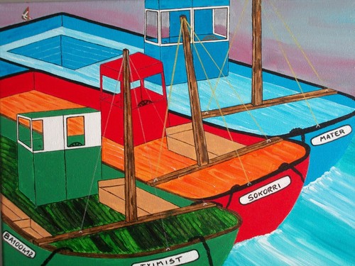 Tableau naif bateaux - naif,