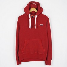 SUPERDRY Homme Pull À Capuche Taille M Rouge Poches Coton me12767
