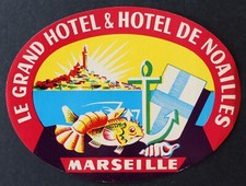 Old label HOTEL DE NOAILLES Marseille Bonne-Mère suitcase label 3