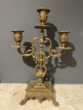 Chandelier Ancien 3 Branches en Bronze / Bougeoir Pour Bougie 19eme