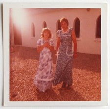 Mother Daughter Long Floral Church Dress - Vintage Photo Square Snapshot c. 1970